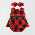 Mosaic Family Matching Cotton Christmas Sets(Bowknot Tank Dresses - Plaid Button Front Shirts- Rompers) Red image 5