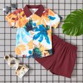 2-piece Toddler Boy Summer Print Shirt and Shorts Set Cameo brown