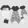 Mosaic Solid Stitching Floral Print Family Matching Sets Black/White image 1