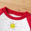 Letter and Sun Print Long-sleeve Red and White Baby Pullover Top White image 2