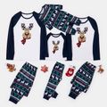 Christmas Reindeer Print Family Matching Pajamas Sets (Flame Resistant) Dark Blue