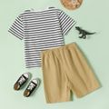 Trendy Kid Boy Stripe Letter Brother Print Pocket Shorts Casual Suits Black/White