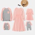 Solid Splice Long-sleeves Family Matching Pink Sets Light Pink image 1
