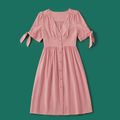 100%Polyester Pink Series Family Matching Sets(Solid Pink Dresses For Mom and Girl ; Stripe T-shirts for Dad and Boy) Pink