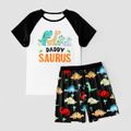 Dinosaur Letter Print Color Block Family Matching Pajamas (Flame resistant) Black/White