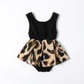 Leopard Print Splice Black Sling Dresses for Mommy and Me Black