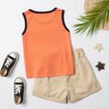 Fashionable Kid Boy 2-piece Sleeveless Shark Letter Print Shorts Suits Coral image 2