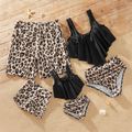 Leopard Series Family Matching Swimsuits( 2-piece Swimsuits for Mom and Girl ; Swim Trunks for Dad and Boy) Black