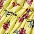 Beautiful Kid Girl Floral Print Ruffle-sleeve Dress Yellow