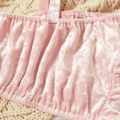 2-piece Toddler Girl One Shoulder Ruffled Strap Top and Bowknot Decor Elasticized Shorts Velvet Set Pink image 4
