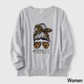 Letter Leopard Print Long Sleeve Sweatshirts for Mommy and Me Light Grey