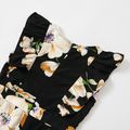 Floral Print Flutter-sleeve Matching Black Jumpsuits Black