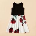 Red Roses Print Tank Dresses for Mommy and Me Black
