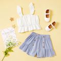 Beautiful Kid Girl 2-piece Flutter-sleeve Ruffled Stripe Print Shorts Suits White image 1