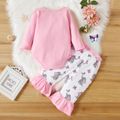 2-piece Baby Girl Elephant Butterfly Letter Print Long-sleeve Bodysuit Romper and Mermaid Tail Pants Set Pink image 2