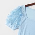 Solid Color Puff Short-sleeve Matching Blue Rompers Light Blue