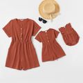 100% Cotton Short Sleeve Solid  Rompers for Mommy-girl-baby Brick red