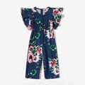 Floral Print Navy Blue Ruffle Sleeve Jumpsuit for Mom and Me Dark Blue