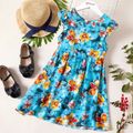 Beautiful Kid Girl Flutter-sleeve Floral Print Dress Turquoise image 1