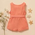 Baby Girl 95% Cotton Crepe Sleeveless Button Up Belted Romper Light Pink image 4