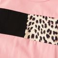 2-piece Baby / Toddler Girl Splice Colorblock Leopard Print Long-sleeve Pullover and Pants Set Pink