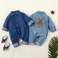 Denim Giraffe Print Polo Collar Long-sleeve Baby Jumpsuit Light Blue image 5