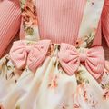 2pcs Baby Girl 95% Cotton Ribbed Long-sleeve Faux-two Floral Print Romper with Headband Set Pink image 3