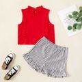 Kids Girl Solid Ruffled Top and Striped Shorts Set Red