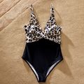 Leopard Panel Family Matching Spliced Swimsuits Black