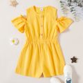 Kid Girl Short-sleeve Solid 100% Cotton Rompers Yellow image 1