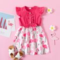 Toddler Girl Bowknot Flamingo Ruffle-sleeve Dress Red