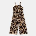 Leopard Allover Sleeveless Matching Khaki Sling Jumpsuits Khaki