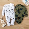 Penguin or Cat Print Long-sleeve Baby Jumpsuit White
