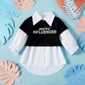 Letter Print Faux-two Design Long-sleeve White Baby Shirt Blouse White image 1