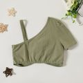 Kid Girl One-Shoudler Solid 100% Cotton Blouse Green image 5
