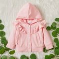 Solid Ruffle Decor Hooded Long-sleeve Baby Coat Jacket Pink