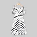 Mesh Sleeve Polka Dot Matching Midi Dresses Black/White