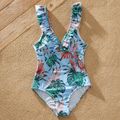 Family Look Floral Print Flounce V-neck One-piece Matching Swimsuits Turquoise