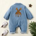 Denim Giraffe Print Polo Collar Long-sleeve Baby Jumpsuit Light Blue image 3