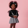 3-piece Baby / Toddler Black Lace Top and Plaid Overalls Set with Headband Black