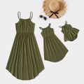 Mosaic Solid Irregular Hem Tank Dresses for Mommy and Me Army green