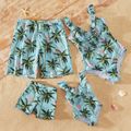 Coconut Tree and Flamingo Print Ruffled V Neck One-piece Family Matching Swimsuits Turquoise