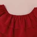 2pcs Solid and Denim Flutter-sleeve Red Baby Set Red