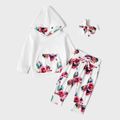 3pcs Baby Girl 95% Cotton Long-sleeve Hoodie and Floral Print Pants with Headband Set White image 1