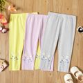 Toddler Girl Floral Daisy Embroidery Elasticized Leggings Yellow