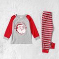 Family Matching Merry Christmas Santa Print Striped Pajamas Sets (Flame Resistant) Grey
