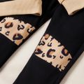 2-piece Kid Girl Letter Leopard Print Front-pocket Sweatshirt and Pants Set Khaki image 2
