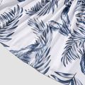 Solid Stitching Leaves Print Family Matching Tops Dark Blue