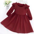 Baby / Toddler Girl Solid Ruffled Long-sleeve Dress Burgundy