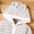 Striped Hooded 3D Ear Design Long-sleeve Baby Jumpsuit Light Grey image 2